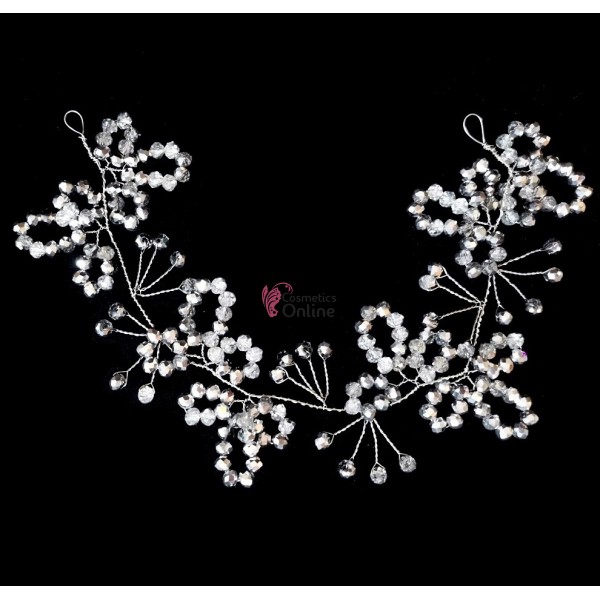 Accesoriu modern pentru decor par WED44 Argintiu cu cristale de 28cm - Hematite
